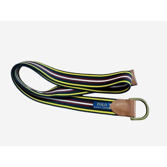Polo Ralph Lauren Double D Ring Striped Belt w/ Leather L Vtg - Picture 4 of 4